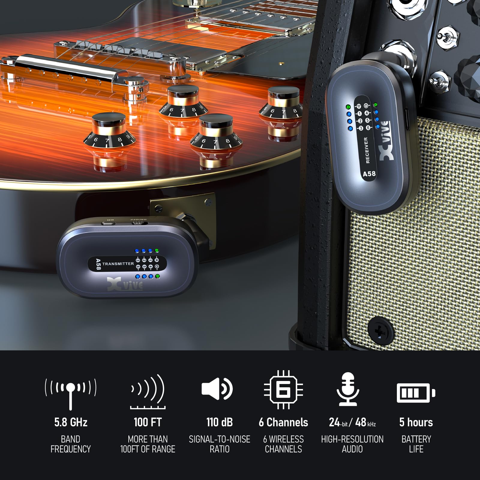 Amazon.com: Xvive A58 5.8GHz Wireless Guitar System U8 Calassical
